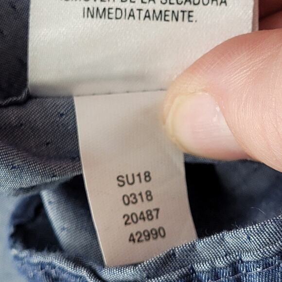 Bar 3 Blue White Dot Long Sleeve Button Up Mens Shirt Size Large - Picture 12 of 13